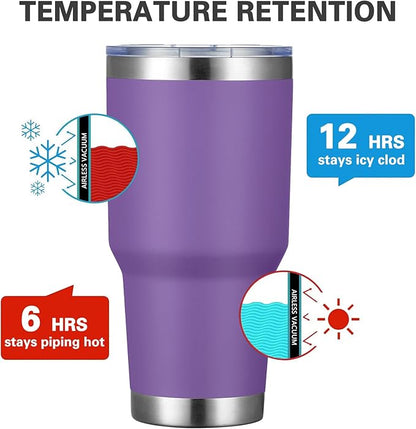MEWAY 30oz Insulated Tumbler With Lids and Straws,Stainless Steel Double Vacuum Coffee Tumbler Cup, Brush, Durable Powder Coated Coffee Cup for Cold & Hot Drinks, Office, Travel(Purple,4 PACK)