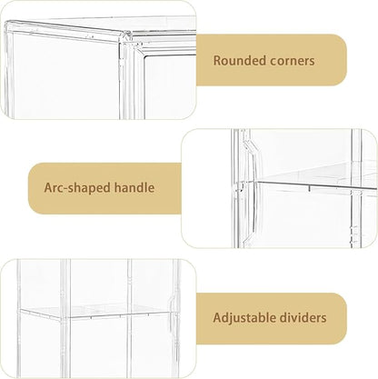 Attelite Shoe Storage Clear Shoe Organizer Boxes With 1 Adjustable Divider, Acrylic Sneaker Shoe Display Case With Magnetic Door,Clear Plastic Stackable Storage Bins With Lids,2 Pack