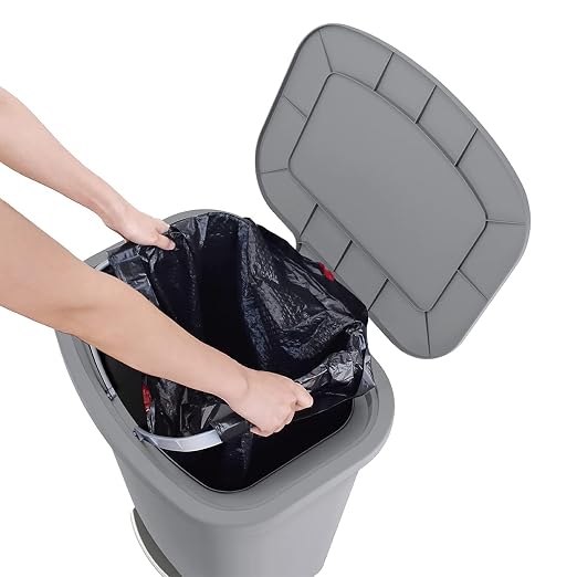 Glad 20 Gallon Trash Can with Clorox Odor Protection | Plastic Kitchen Waste Bin | Hands Free with Step On Foot Pedal and Garbage Bag Rings, Grey