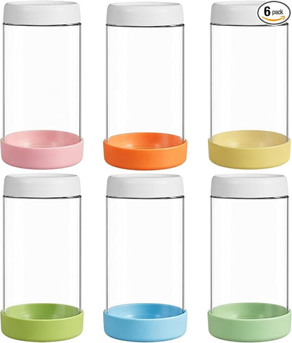 JohnBee 6-Pack 24 oz Glass Overnight Oats Containers with Airtight Lids and Silicone Sleeves - Wide Mouth Jars for Salad, Yogurt, pickles, Snacks, Spice & Sugar - Leakproof Glass Food Storage Jars