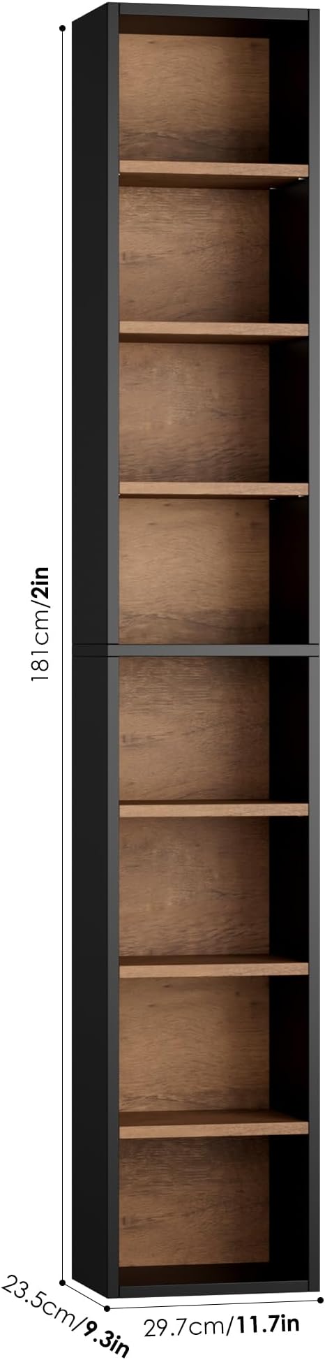 FOTOSOK 2 Pcs 71'' Tall Narrow Bookshelf, 8-Tier Media Tower Rack Set of 2, CD DVD Storage Cabinet with Adjustable Shelves, Tall Narrow Bookcase Skinny Display Bookshelf Slim Shelf, Black/Brown