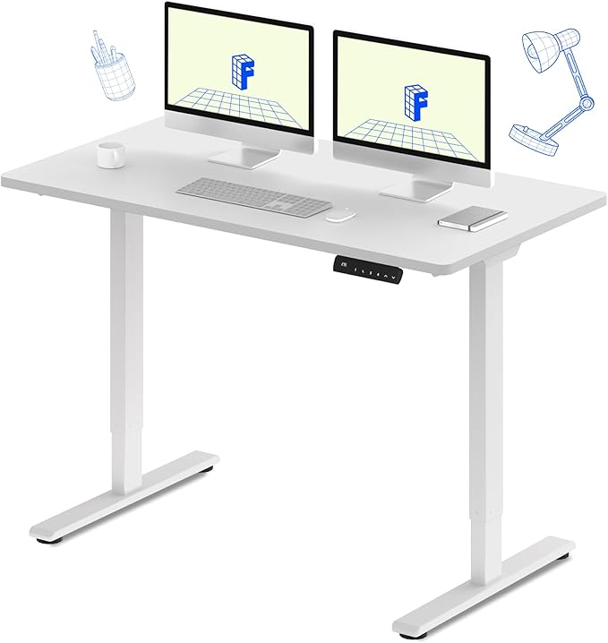 FLEXISPOT E3 Dual Motor Electric Standing Desk 55 x 28 Sit Stand Up Desk, Holds 220 lbs, Adjustable Height w/Memory Presets, One-Piece White Desktop & White Frame, Ships in 2 Boxes