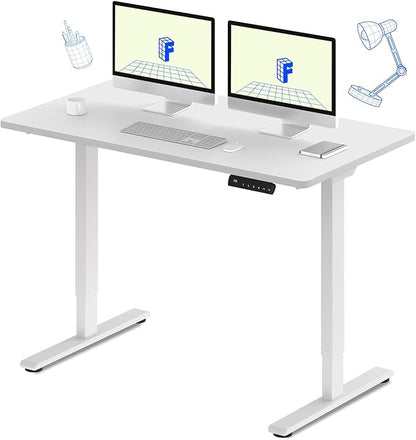 FLEXISPOT E3 Dual Motor Electric Standing Desk 55 x 28 Sit Stand Up Desk, Holds 220 lbs, Adjustable Height w/Memory Presets, One-Piece White Desktop & White Frame, Ships in 2 Boxes