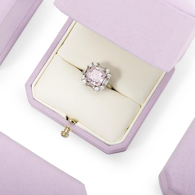 Purple Octagonal Jewelry Ring Box Gift Microfiber Engagement Proposal Ring Box