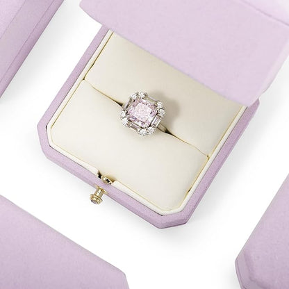 Purple Octagonal Jewelry Ring Box Gift Microfiber Engagement Proposal Ring Box