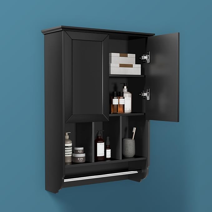 Bathroom Wall Cabinet with Towel Bar,Wooden Medicine Cabinet Adjustable Shelves,23x32 Inch Kitchen Cabinet,Over Toilet Storage Cabinet for Bathroom,Kitchen,Laundry