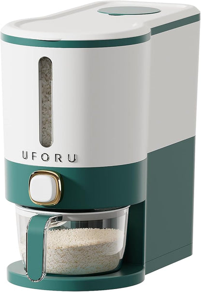 UFORU Rice Dispenser, Rice Storage Container with Measuring Cup for Kitchen Pantry Household, Dry Food Storage Containers Airtight, Sealed Moisture Proof (Green 11 Lbs)