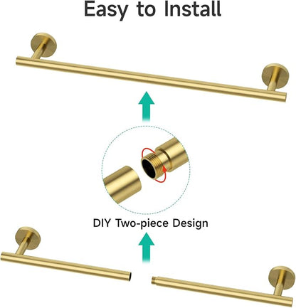 USHOWER Light Gold Towel Bar, 24-Inch Towel Racks for Bathroom Wall-Mounted, SUS304 Stainless Steel Towel Rod (Total Length 26-Inch)