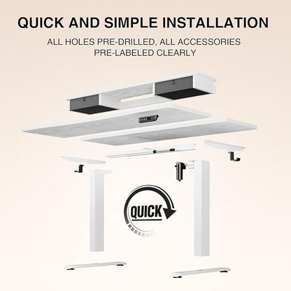 Veken 47.2"×27.6" Home Office Standing Desk with Monitor Riser, Adjustable Computer Desk with Drawers, Ergonomic Desk for Work, Study, Gaming, Crafting, White
