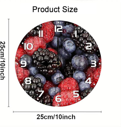 Fruit Pulp Wall Clock 10 Inch Silent Non Ticking Battery Operated Wooden Modern Office Simple Minimalist Clock Decorative for Kitchen Home Bathroom Living Room