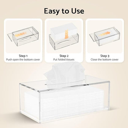 HIIMIEI Acrylic Tissue Box Cover, Rectangle Tissue Holder with Bottom Magnet, Modern Napkin Dispenser for Home Office Restaurant Clear