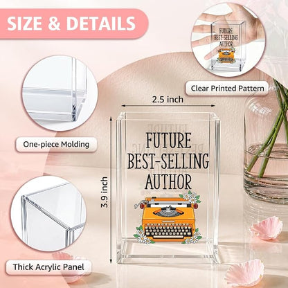 Future Best-Selli Author Acrylic Pencil Holder Cup, Funny Typewriter Pen Holder Desk Organizer, Inspirational Gifts for Writer Author Novelist Book Lover, Home Office Desk Decor Accessories