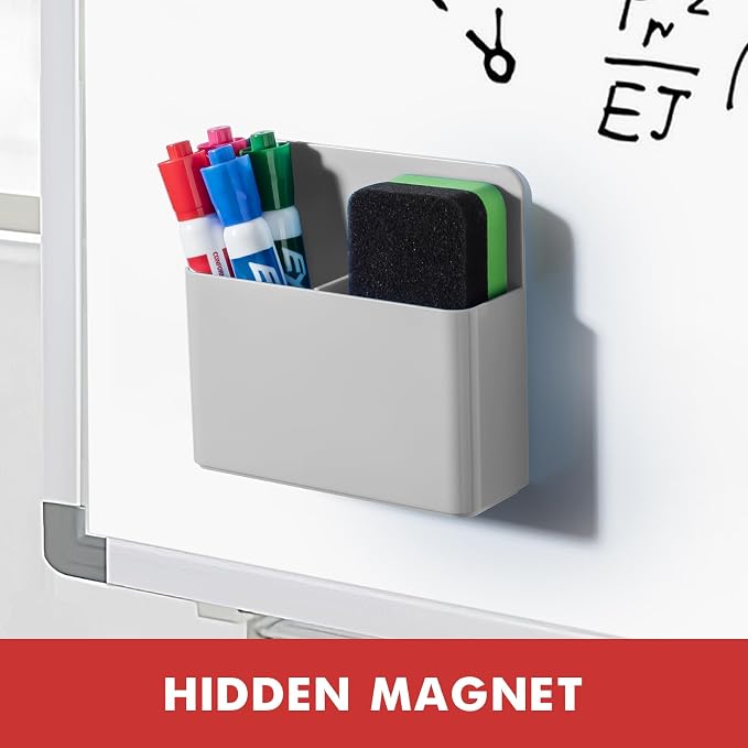 BEYGORM 2 Pack Plastic Magnetic Pen Holder for Refrigerator, Dry Erase Marker Holder for Whiteboard，Magnet School Locker Organizer Accessories, Pencil Cup, Pen Caddy, Classroom Organization(Grey)