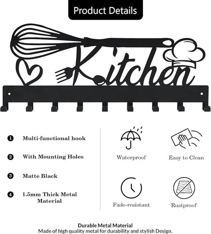 Metal Key Holder, Wall Mounted Key Hooks, Key Holder for Wall, Key Organizer Rack with 9 Hooks, Key Hanger Decor for Kitchen, Entryway, Hallway, Bedroom, Doorway (Kitchen 14IN)