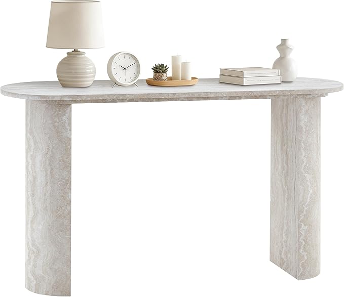 55 Inch Console Table, Modern Entryway Table with Rounded Corners, Narrow Sofa Table Behind Couch for Foyer, Hallway, Living Room,White
