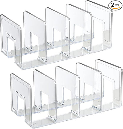 SAYEEC Acrylic File Holder, Clear File Sorter Desk File Organizer, Sturdy Desktop File Folder Organizer Rack for Envelopes Mail Letter Paper Notebook Electronics Office Supplies (4 Sections, 2 Pack)