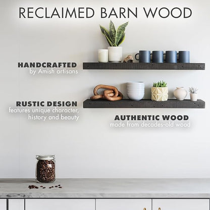 Urban Legacy Reclaimed Barnwood Planks | Floating Shelves for Wall w/Flush Mount Shelf Bracket Set Included | Set of 2 (Coffee Bean, 30"x 4.5"x 2")