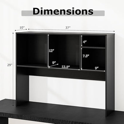 Desk Hutch, Desktop Shelf with 4 Shelves, Desk Bookshelf w/Anti-Toppling Devices, Wood Table Top Bookshelf Organizer, Small Desk Shelf for Study, Office, Dorm (Black, 4 Shelves)