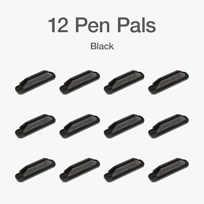 Tops Pen Pal Pen Holders, Flexible Pen Holder, Writing Tool Organizer, Office and Teacher Supplies, Sticks to Clipboards, Black, 12 Pack (1009286)