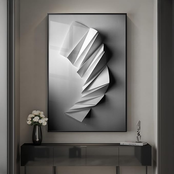 Framed Black and White Abstract Wall Art, Modern Minimalist Prints Paintings Artwork for Walls, Contemporary Gray Geometric shape Pictures for Living Room Dining Bedroom Hallway Wall Decor 24x36 In