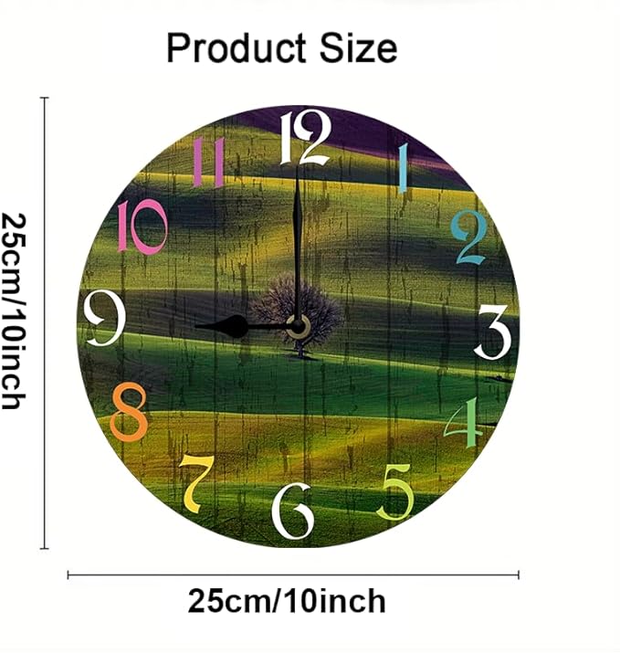 Grass Wall Clock 10 Inch Wooden Battery Operated Autumn Forest Maple Leaves Wall Clocks Decorative Indoor,Decorative for Kitchen Bathroom Bedroom