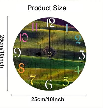 Grass Wall Clock 10 Inch Wooden Battery Operated Autumn Forest Maple Leaves Wall Clocks Decorative Indoor,Decorative for Kitchen Bathroom Bedroom