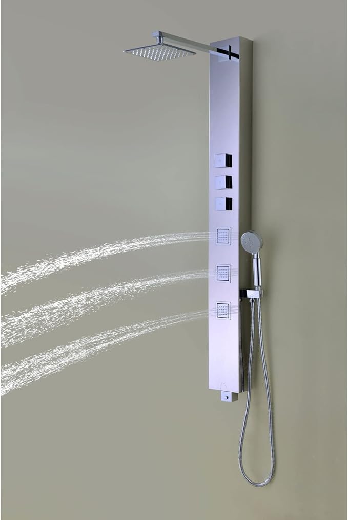 ANZZI Shower Head Panel 53", Tower System, Polished Chrome Stainless Steel Metal 3 Turbo Jetted & Multi Functional, High Pressure Jet + Rainfall + Handheld Wand Combo, Wall Mount (SP-AZ015)