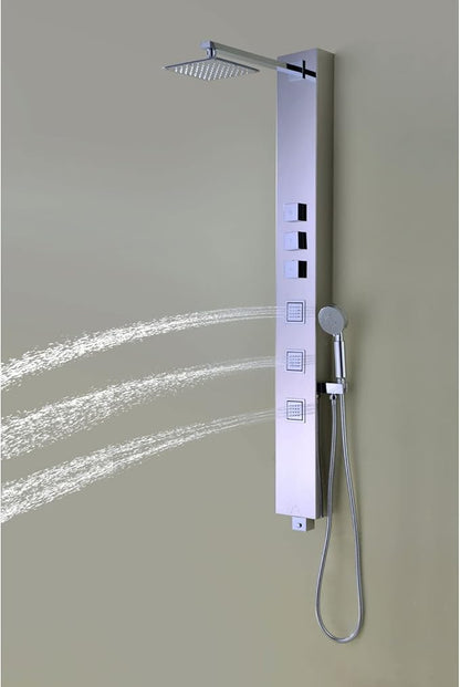 ANZZI Shower Head Panel 53", Tower System, Polished Chrome Stainless Steel Metal 3 Turbo Jetted & Multi Functional, High Pressure Jet + Rainfall + Handheld Wand Combo, Wall Mount (SP-AZ015)