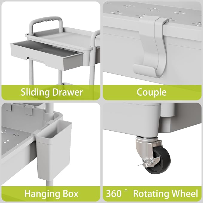 Sorgion 5 Tier Rolling Cart Organizer,Bathroom Cart Organizers with Wheels Laundry Room Organization Mobile Shelving Unit Utility Cart Storage Shelves Multi-Functional for Office, Home(Grey)
