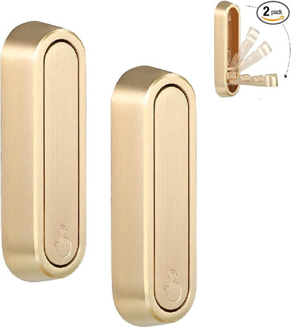 Dntorx Folding Coat Hooks, 2 Pcs Foldable Gold Wall Hooks Heavy Duty Foldable Hook Bathroom Towel Hooks Robe Hooks Wall Mounted for Hanging Coat Towels Clothes Hat Bags Keys