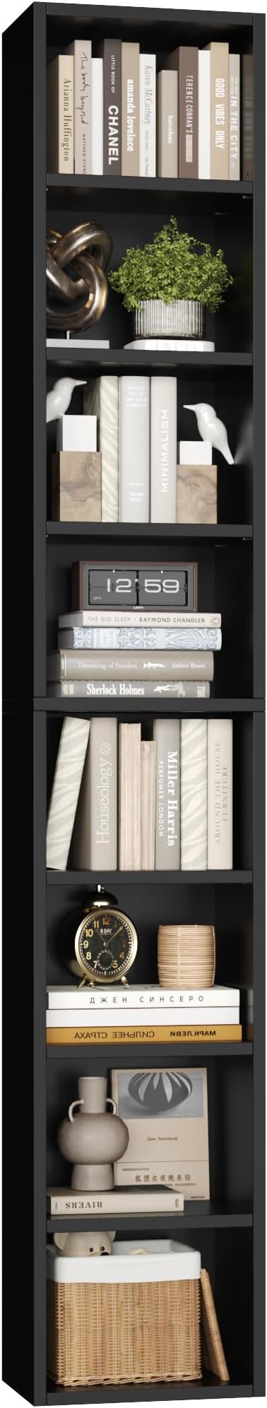 FOTOSOK 8-Tier Media Tower Rack, 11.6 X 9.3 X 70.9 Inches CD DVD Slim Storage Cabinet with Adjustable Shelves, Tall Narrow Bookcase Display Bookshelf for Home Office, Black