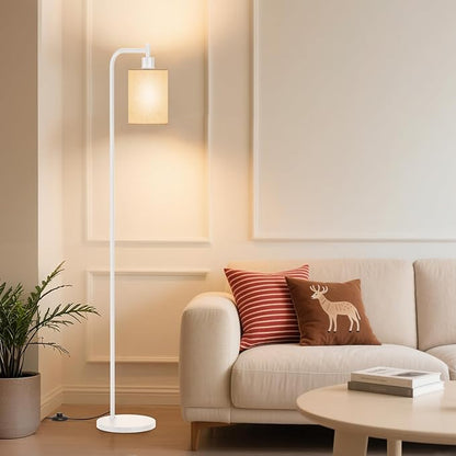Floor Lamp with Linen Shade, Dimmable Tall Standing Lamp with Remote Control & 3 Color Temperatures, Modern Floor Lamps for Living Room Bedroom Office Corner, 9W LED Bulb Included