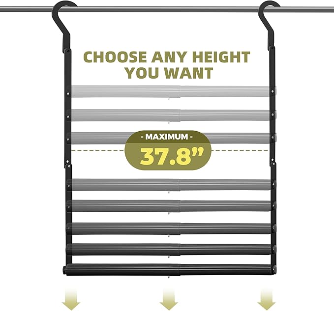 Adjustable Hanging Closet Rod, Heavy Duty Closet Rods for Hanging Clothes, Powder-Coated Black Metal Double Closet Bar, Space-Saving Closet Poles Extender for Clothing Organizer, 2 Pack
