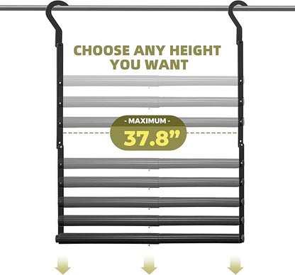 Adjustable Hanging Closet Rod, Heavy Duty Closet Rods for Hanging Clothes, Powder-Coated Black Metal Double Closet Bar, Space-Saving Closet Poles Extender for Clothing Organizer, 2 Pack