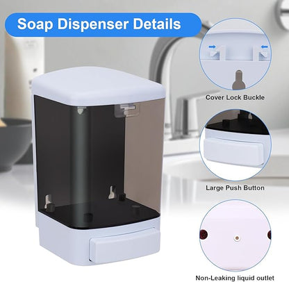Soap Dispenser Wall Mount, 33.8oz/1000ml Commercial Manual Soap Dispenser Wall Mounted for Bathroom Kitchen Hotel, Liquid Containers Shampoo Plastic