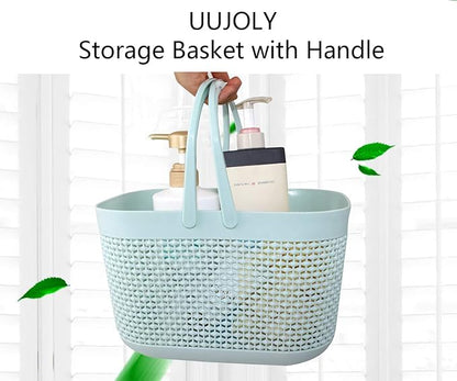UUJOLY Plastic Organizer Storage Baskets with Handles, Shower Caddy Bins Organizer for Bathroom and kitchen (Blue)