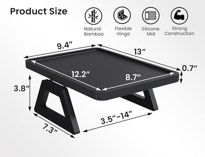 2 Pack Couch Arm Tray,Bamboo Folding Sofa Tray,Sofa Armrest Trays Clip-On Couch Desk for Drinks,Snacks,Phone,Remote Control（Black）