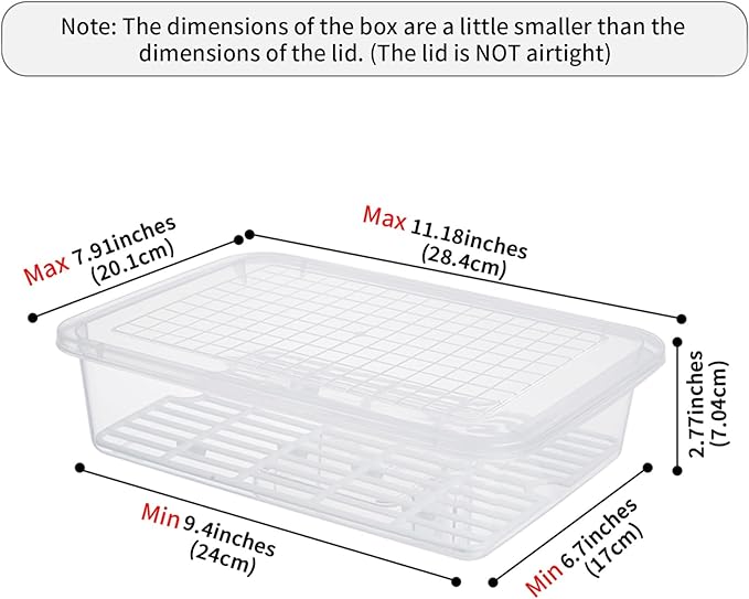 77L Food Storage Container, (3-Pack) Plastic Food Containers with Removable Drain Plate and Lid, Stackable Portable Freezer Storage Containers - Tray to Keep Fruits, Vegetables, Meat and More