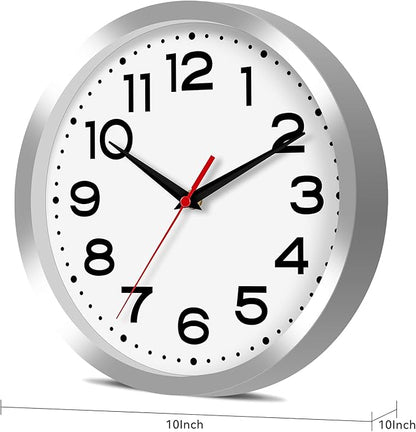 Roymnie Wall Clock Silent Non-Ticking Modern Clock Battery Operated 10 Inch Small Classic Analog Decorative for Kitchen, Bathroom, Office, Bedroom, Home(Silver)