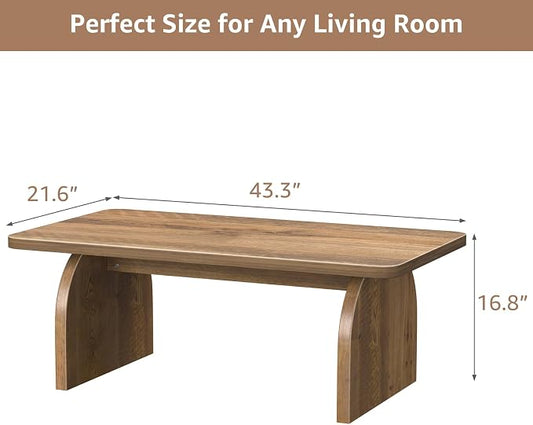 Rustic Coffee Table for Living Room - Farmhouse Oak Wood Rectangle Coffee Table, Solid Real Wooden Brown Center Table Organic Modern