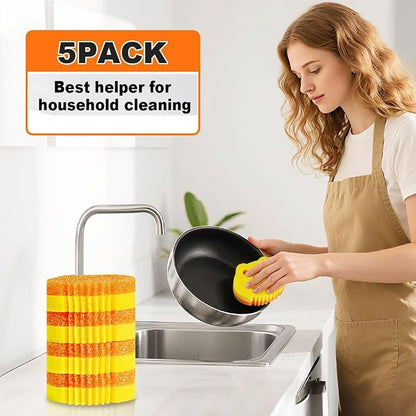5 Pack Cute Frog Scrub Sponge, Dual-Sided Temperature Controlled Kitchen Sponge for Dishes,Furniture,Bulk Sponges Household Cleaning Pads,Multi-Functional Premium Cleaning Sponges