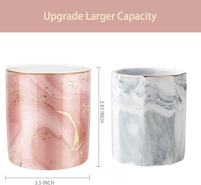 WAVEYU Large Capacity Colored Pen Holder for Desk, Ceramic Pencil Holder Pen Cup Marker Holder Makeup Brush Holders, Desk Accessories & Workspace Organizers for Home, Office, Red Marble