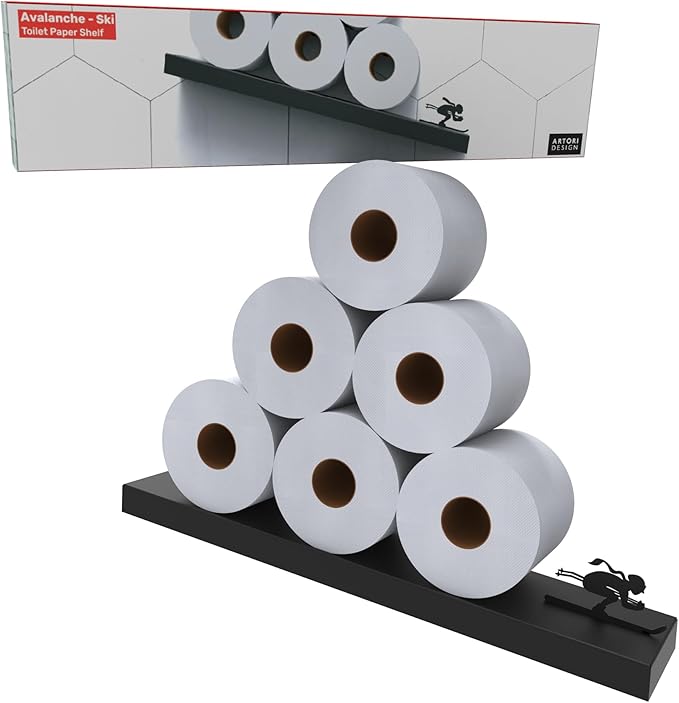 Artori Floating Toilet Paper Shelf Storage - Bathroom Wall Decorations, Tilted Wall Toilet Paper Holder, Mounted Toilet Decor Organizer for Tissue Rolls, Wipes, Towels, & More - Avalanche Ski2