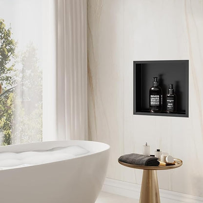 Shower Niche 12 x 12, Matte Black Stainless Steel Shower Niche Shelf Recessed for Bathroom Storage No Tile Needed Over Mount Installation