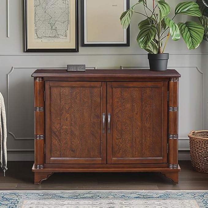 40" Solid Wood Buffet Storage Cabinet,Vintage Console Table with Adjustable Shelf,Retro Sofa Table with Solid Pine Wood Legs for Living Room,Entryway,Light Espresso