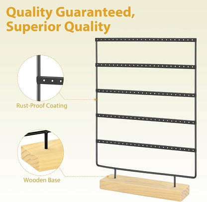 Earring Holder Organizer, 5-Tier Earring Organizer with 60-Pair Capacity, Wooden Base Metal Earring Display, Jewelry Storage & Display for Home Store, Suitable for Women
