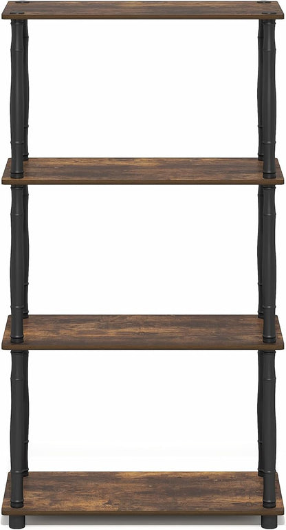 Furinno Turn-N-Tube Storage Shelves, 4-Tier Open Frame Book Shelf, Standing Corner Shelf, Toolless Open Shelves, Classic Tubes, for Organization and Storage, Living Room, Home Office, Amber Pine