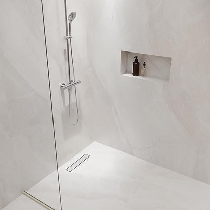 DLONE Linear Shower Drain | 18" AISI 304 Stainless Steel Shower Drain, Brushed Nickel Linear Drain with Tile Insert Panel & Adjustable Feet, Long Rectangle Shower Floor Drain in Bathroom, Balcony etc