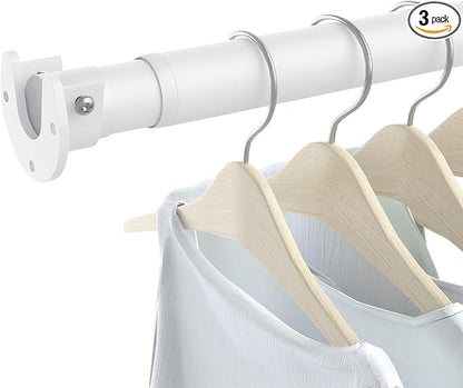3 Pack Closet Rods for Hanging Clothes, 17 to 69 Inch Heavy Duty Stepless Adjustable Closet Hanging Rod, 1.3 Inch Diameter Metal Closet Rod for Wardrobes Laundry Bedroom RV, White