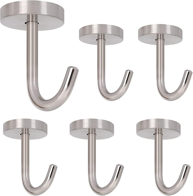 NearMoon Coat Hooks, Wall Mount Hooks for Hanging Hat Hurse Robe, 304 Stainless Steel Heavy Duty Towel Hangers for Bathroom Livingroom Kitchen-Ceiling Hook, 6 Pack (2 Inch, Brushed Nickel)